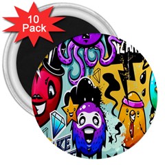 Cartoon Graffiti, Art, Black, Colorful, Wallpaper 3  Magnets (10 Pack)  by nateshop