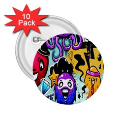 Cartoon Graffiti, Art, Black, Colorful, Wallpaper 2 25  Buttons (10 Pack) 