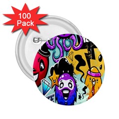 Cartoon Graffiti, Art, Black, Colorful, Wallpaper 2 25  Buttons (100 Pack)  by nateshop