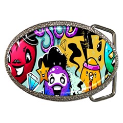 Cartoon Graffiti, Art, Black, Colorful, Wallpaper Belt Buckles by nateshop