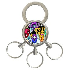 Cartoon Graffiti, Art, Black, Colorful, Wallpaper 3-ring Key Chain by nateshop