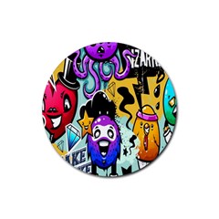 Cartoon Graffiti, Art, Black, Colorful, Wallpaper Rubber Round Coaster (4 Pack) by nateshop