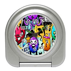 Cartoon Graffiti, Art, Black, Colorful, Wallpaper Travel Alarm Clock by nateshop