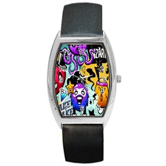 Cartoon Graffiti, Art, Black, Colorful, Wallpaper Barrel Style Metal Watch by nateshop