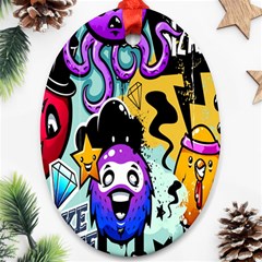 Cartoon Graffiti, Art, Black, Colorful, Wallpaper Oval Ornament (two Sides) by nateshop