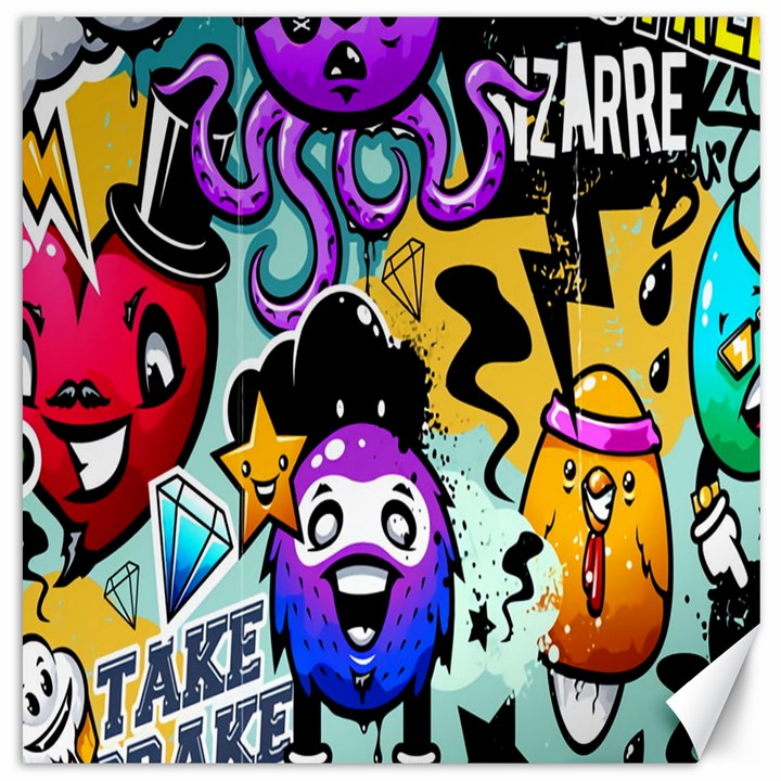 Cartoon Graffiti, Art, Black, Colorful, Wallpaper Canvas 16  x 16 