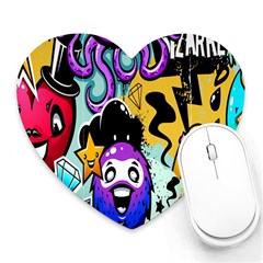 Cartoon Graffiti, Art, Black, Colorful, Wallpaper Heart Mousepad by nateshop