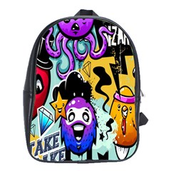 Cartoon Graffiti, Art, Black, Colorful, Wallpaper School Bag (large) by nateshop