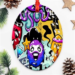 Cartoon Graffiti, Art, Black, Colorful, Wallpaper Ornament (oval Filigree) by nateshop