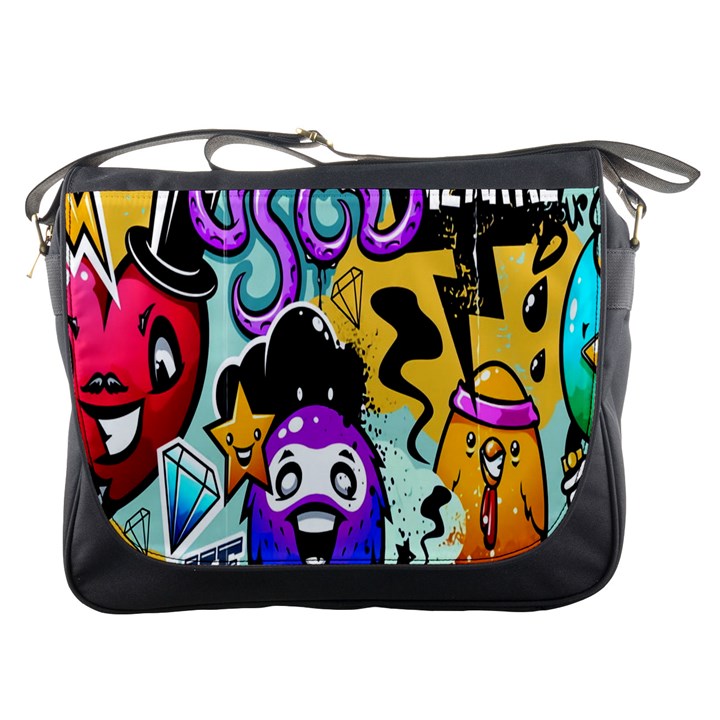 Cartoon Graffiti, Art, Black, Colorful, Wallpaper Messenger Bag