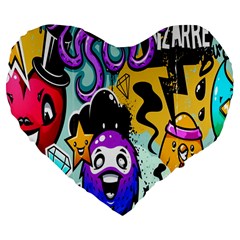 Cartoon Graffiti, Art, Black, Colorful, Wallpaper Large 19  Premium Flano Heart Shape Cushions by nateshop