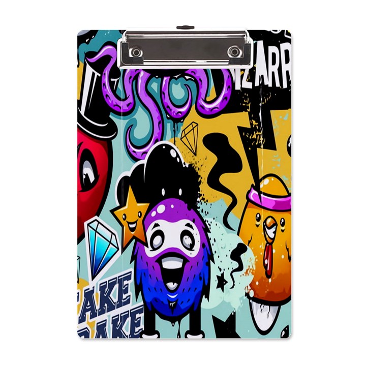 Cartoon Graffiti, Art, Black, Colorful, Wallpaper A5 Acrylic Clipboard