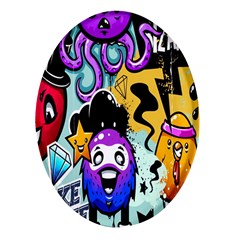 Cartoon Graffiti, Art, Black, Colorful, Wallpaper Oval Glass Fridge Magnet (4 Pack)