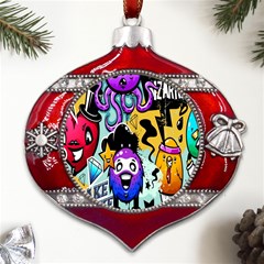 Cartoon Graffiti, Art, Black, Colorful, Wallpaper Metal Snowflake And Bell Red Ornament by nateshop