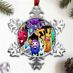 Cartoon Graffiti, Art, Black, Colorful, Wallpaper Metal Small Snowflake Ornament by nateshop