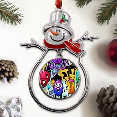 Cartoon Graffiti, Art, Black, Colorful, Wallpaper Metal Snowman Ornament by nateshop