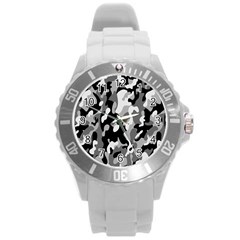 Dark Camouflage, Military Camouflage, Dark Backgrounds Round Plastic Sport Watch (l) by nateshop