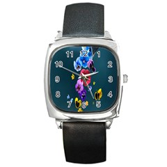 Falling Flowers, Art, Coffee Cup, Colorful, Creative, Cup Square Metal Watch by nateshop