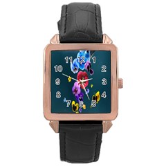 Falling Flowers, Art, Coffee Cup, Colorful, Creative, Cup Rose Gold Leather Watch  by nateshop