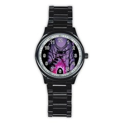 Fingerprint Astro, Amoled, Astronaut, Black, Dark, Oled Stainless Steel Round Watch by nateshop