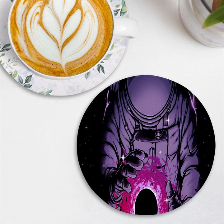 Fingerprint Astro, Amoled, Astronaut, Black, Dark, Oled UV Print Round Tile Coaster