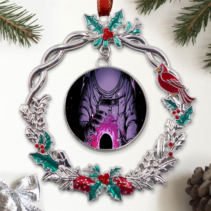 Fingerprint Astro, Amoled, Astronaut, Black, Dark, Oled Metal X mas Wreath Holly leaf Ornament