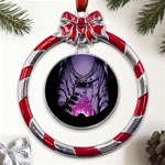 Fingerprint Astro, Amoled, Astronaut, Black, Dark, Oled Metal Red Ribbon Round Ornament Front