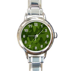 Green Camouflage, Camouflage Backgrounds, Green Fabric Round Italian Charm Watch by nateshop