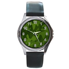 Green Camouflage, Camouflage Backgrounds, Green Fabric Round Metal Watch by nateshop