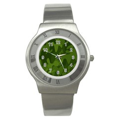 Green Camouflage, Camouflage Backgrounds, Green Fabric Stainless Steel Watch by nateshop