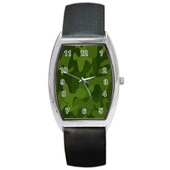 Green Camouflage, Camouflage Backgrounds, Green Fabric Barrel Style Metal Watch by nateshop