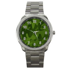 Green Camouflage, Camouflage Backgrounds, Green Fabric Sport Metal Watch by nateshop