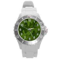 Green Camouflage, Camouflage Backgrounds, Green Fabric Round Plastic Sport Watch (l) by nateshop