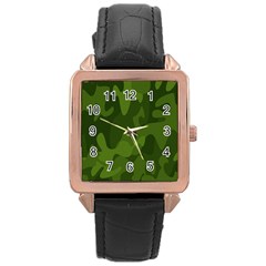 Green Camouflage, Camouflage Backgrounds, Green Fabric Rose Gold Leather Watch 