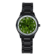 Green Camouflage, Camouflage Backgrounds, Green Fabric Stainless Steel Round Watch by nateshop