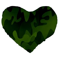 Green Camouflage, Camouflage Backgrounds, Green Fabric Large 19  Premium Flano Heart Shape Cushions by nateshop