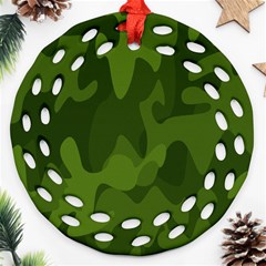 Green Camouflage, Camouflage Backgrounds, Green Fabric Round Filigree Ornament (two Sides) by nateshop