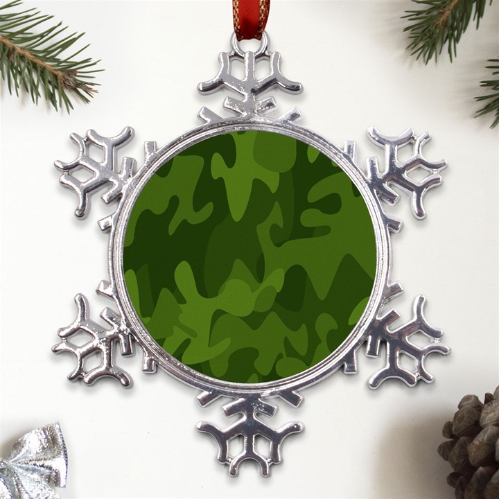 Green Camouflage, Camouflage Backgrounds, Green Fabric Metal Large Snowflake Ornament