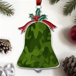 Green Camouflage, Camouflage Backgrounds, Green Fabric Metal Holly Leaf Bell Ornament Front