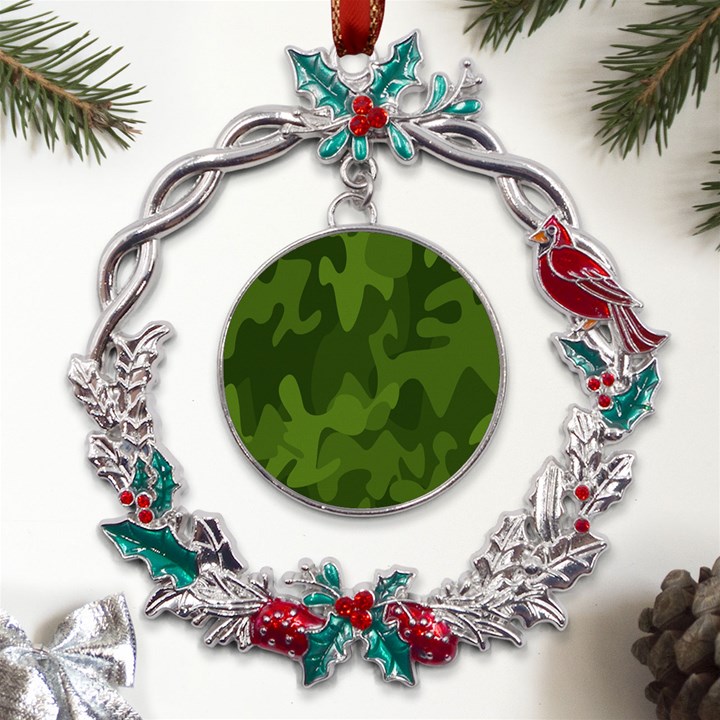 Green Camouflage, Camouflage Backgrounds, Green Fabric Metal X mas Wreath Holly leaf Ornament