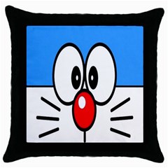 Doraemon Face, Anime, Blue, Cute, Japan Throw Pillow Case (black) by nateshop