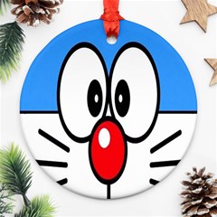 Doraemon Face, Anime, Blue, Cute, Japan Round Ornament (two Sides) by nateshop