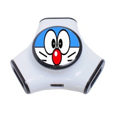 Doraemon Face, Anime, Blue, Cute, Japan 3-port Usb Hub by nateshop