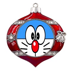 Doraemon Face, Anime, Blue, Cute, Japan Metal Snowflake And Bell Red Ornament