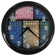 Jeans, Background, Color, Desenho, Shapes, Texture Wall Clock (black) by nateshop