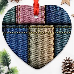 Jeans, Background, Color, Desenho, Shapes, Texture Heart Ornament (two Sides) by nateshop