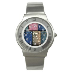 Jeans, Background, Color, Desenho, Shapes, Texture Stainless Steel Watch by nateshop