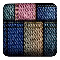 Jeans, Background, Color, Desenho, Shapes, Texture Square Glass Fridge Magnet (4 Pack)