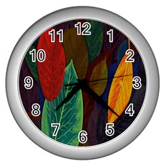 Leaves, Colorful, Desenho, Falling, Wall Clock (silver) by nateshop