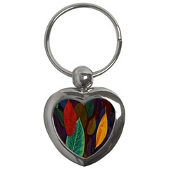 Leaves, Colorful, Desenho, Falling, Key Chain (heart) by nateshop